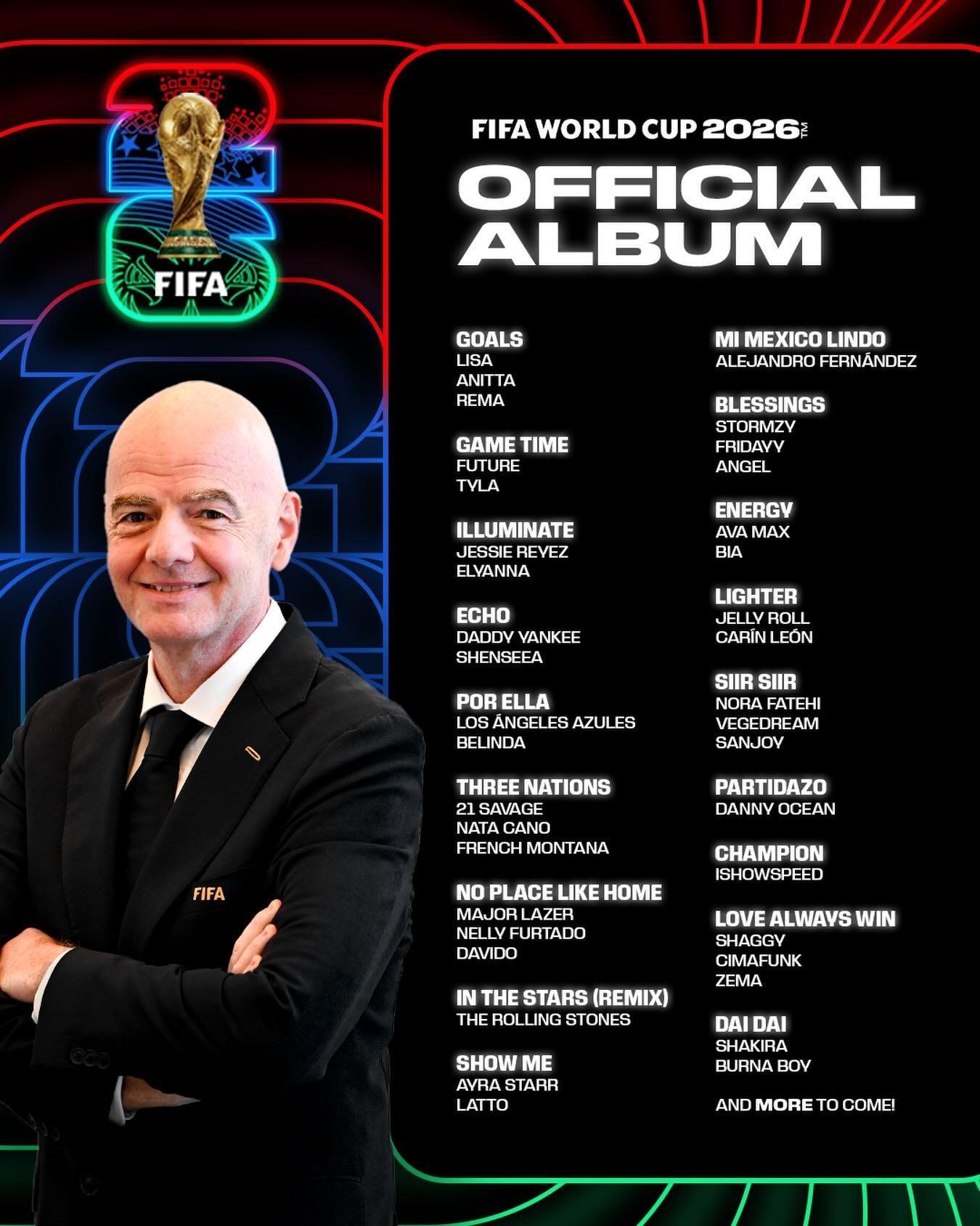 2026世界杯-FIFA公布本届世界杯18首官方歌曲，甲亢哥的Champion在列
